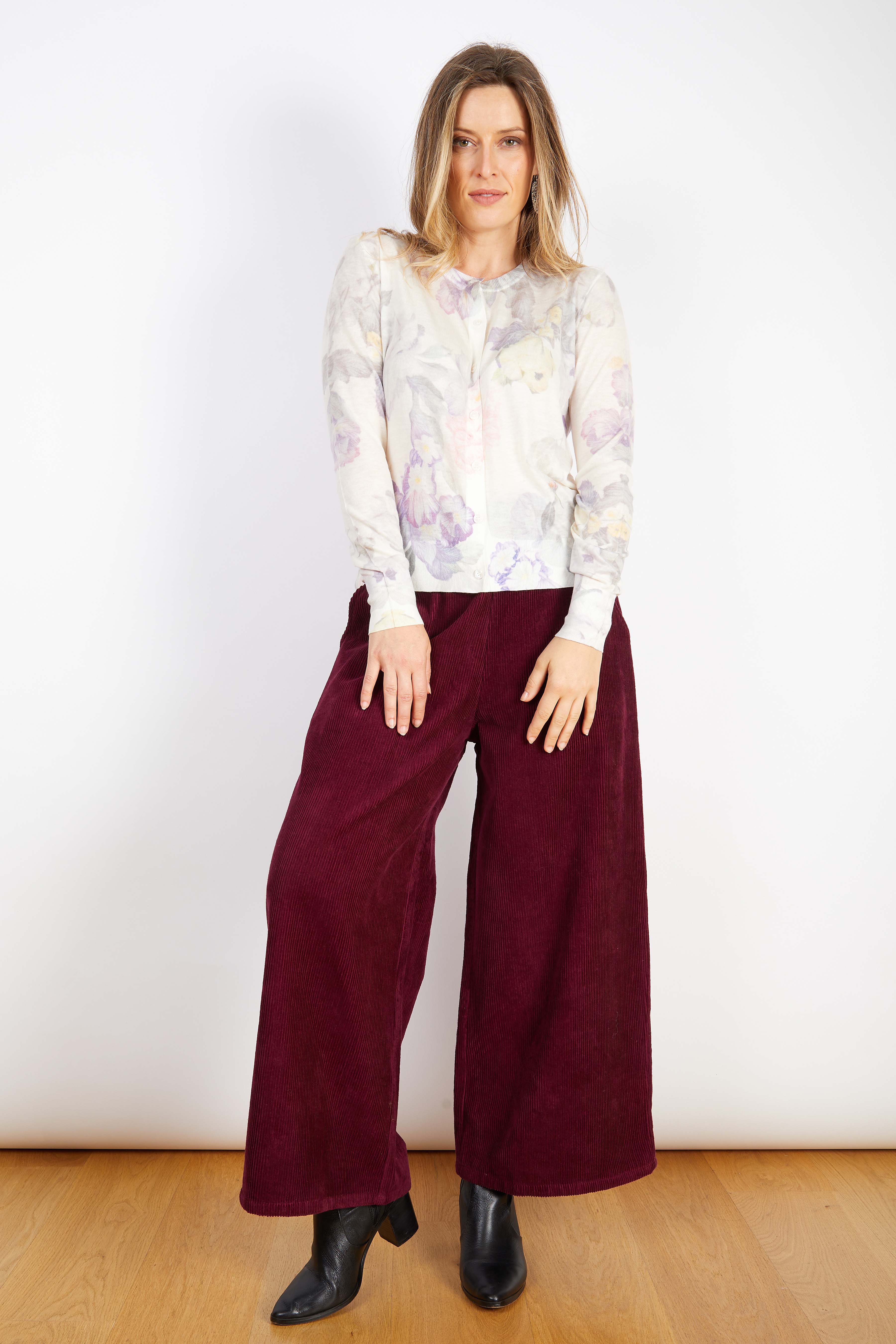 COTTON CASHMERE BLEND CARDIGAN FLORAL
