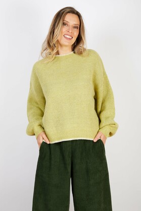 WOOL BLEND KNIT WITH CROSS STITCH TRIMS YELLOW