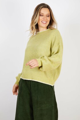 WOOL BLEND KNIT WITH CROSS STITCH TRIMS YELLOW