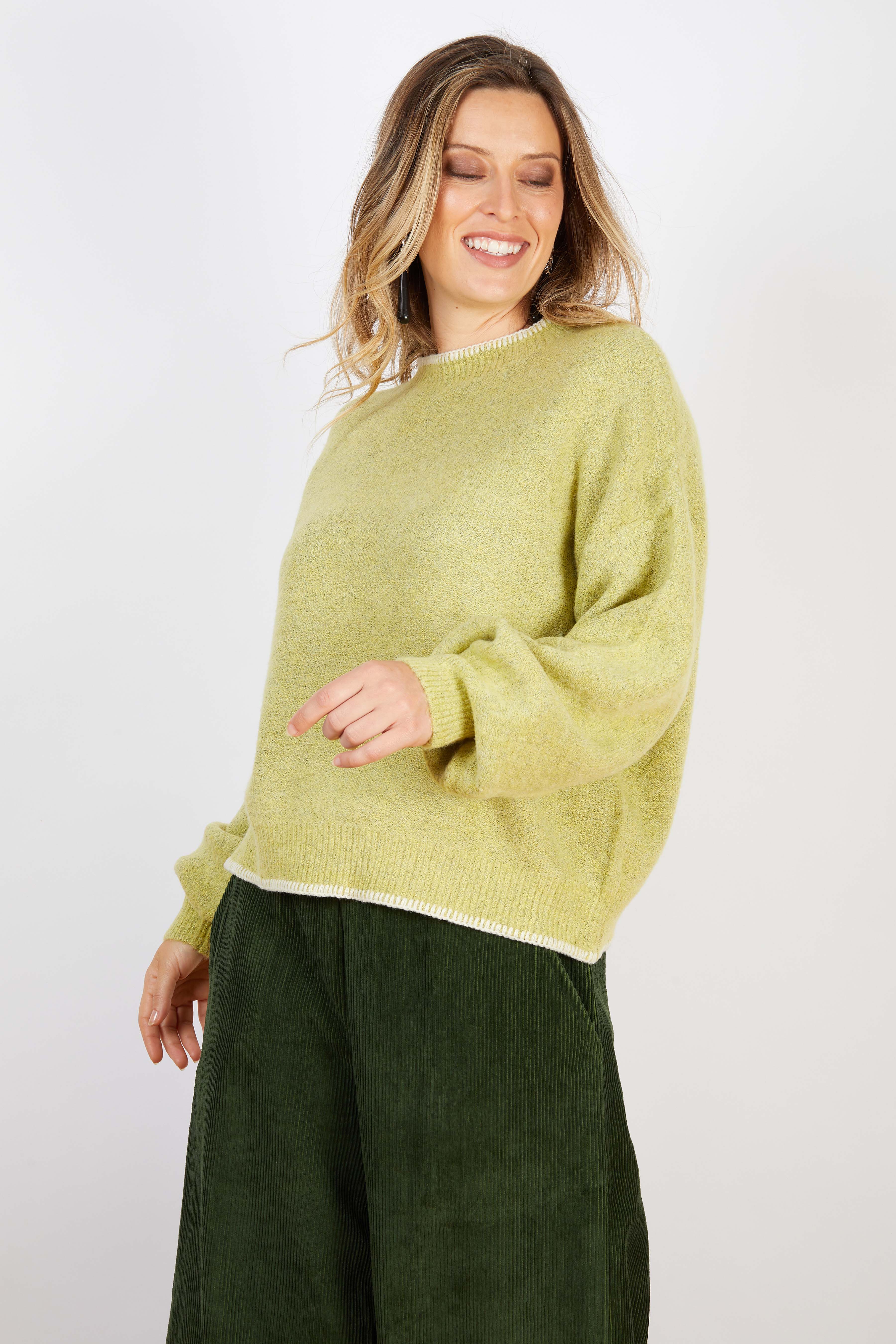 WOOL BLEND KNIT WITH CROSS STITCH TRIMS YELLOW