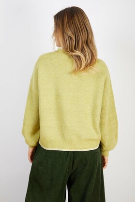 WOOL BLEND KNIT WITH CROSS STITCH TRIMS YELLOW