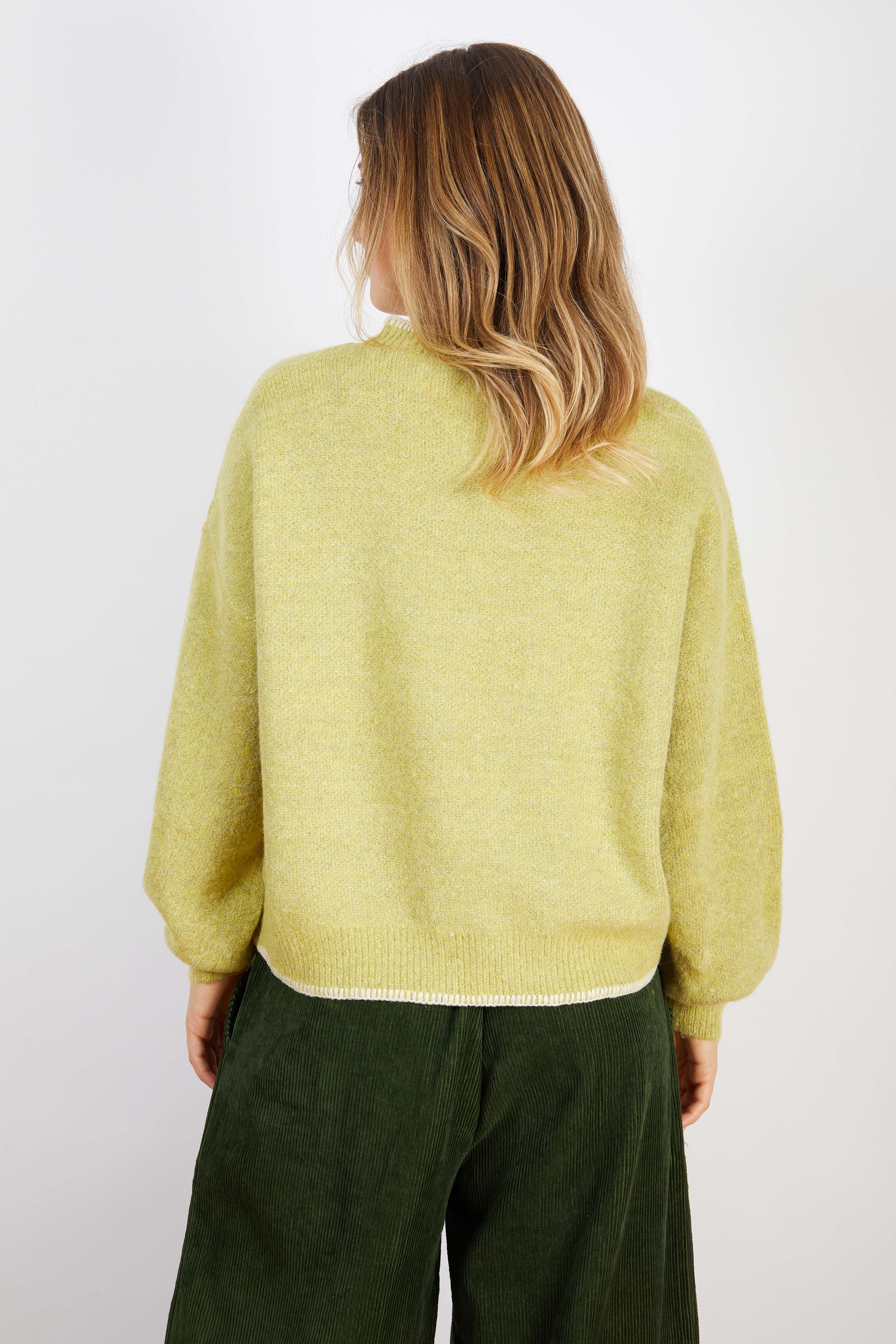 WOOL BLEND KNIT WITH CROSS STITCH TRIMS YELLOW