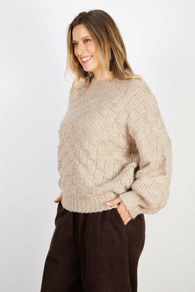 WOOL BLEND BASKETWEAVE KNIT BEIGE