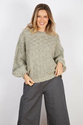 WOOL BLEND BASKETWEAVE KNIT DARK BEIGE