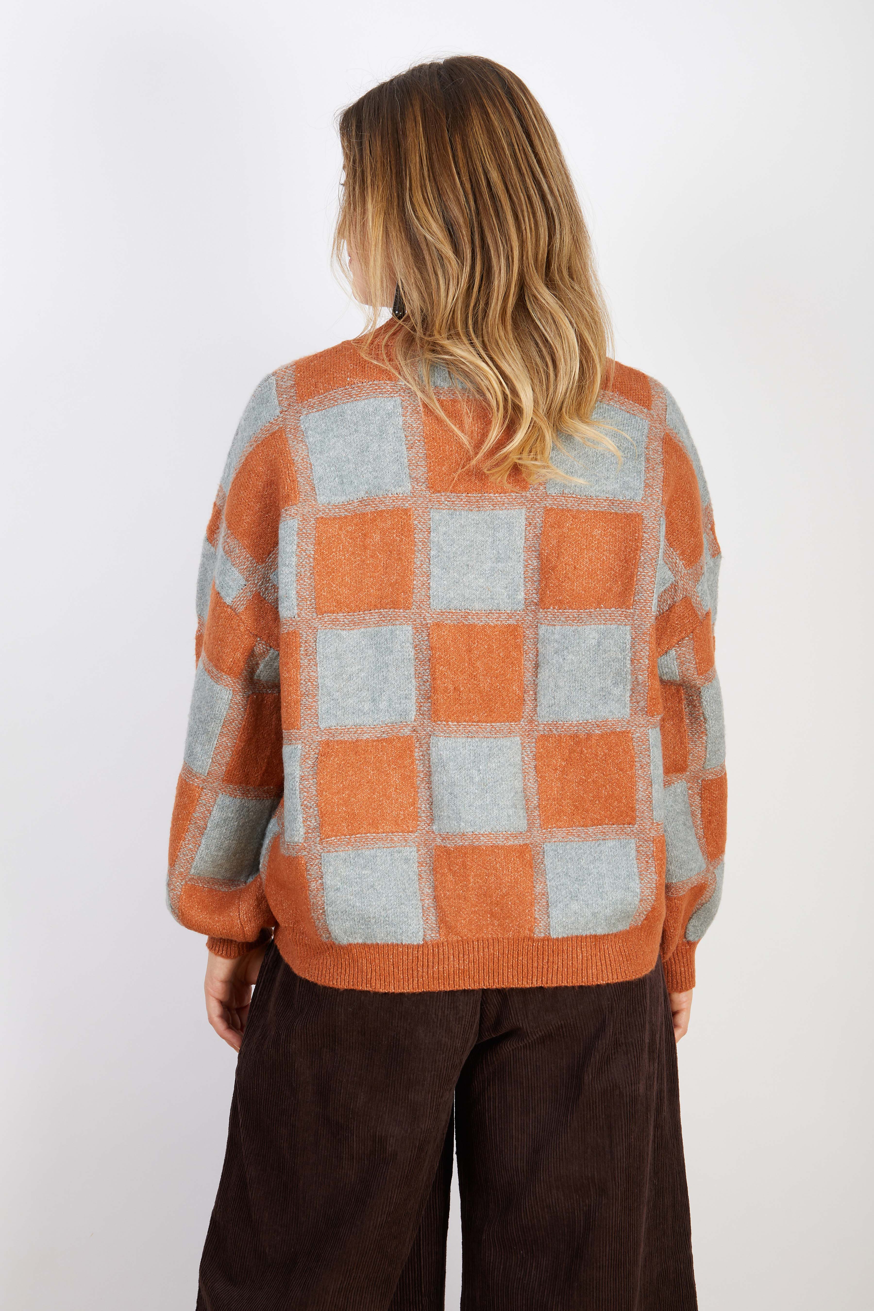 WOOL BLEND KNIT RUST CHECKS