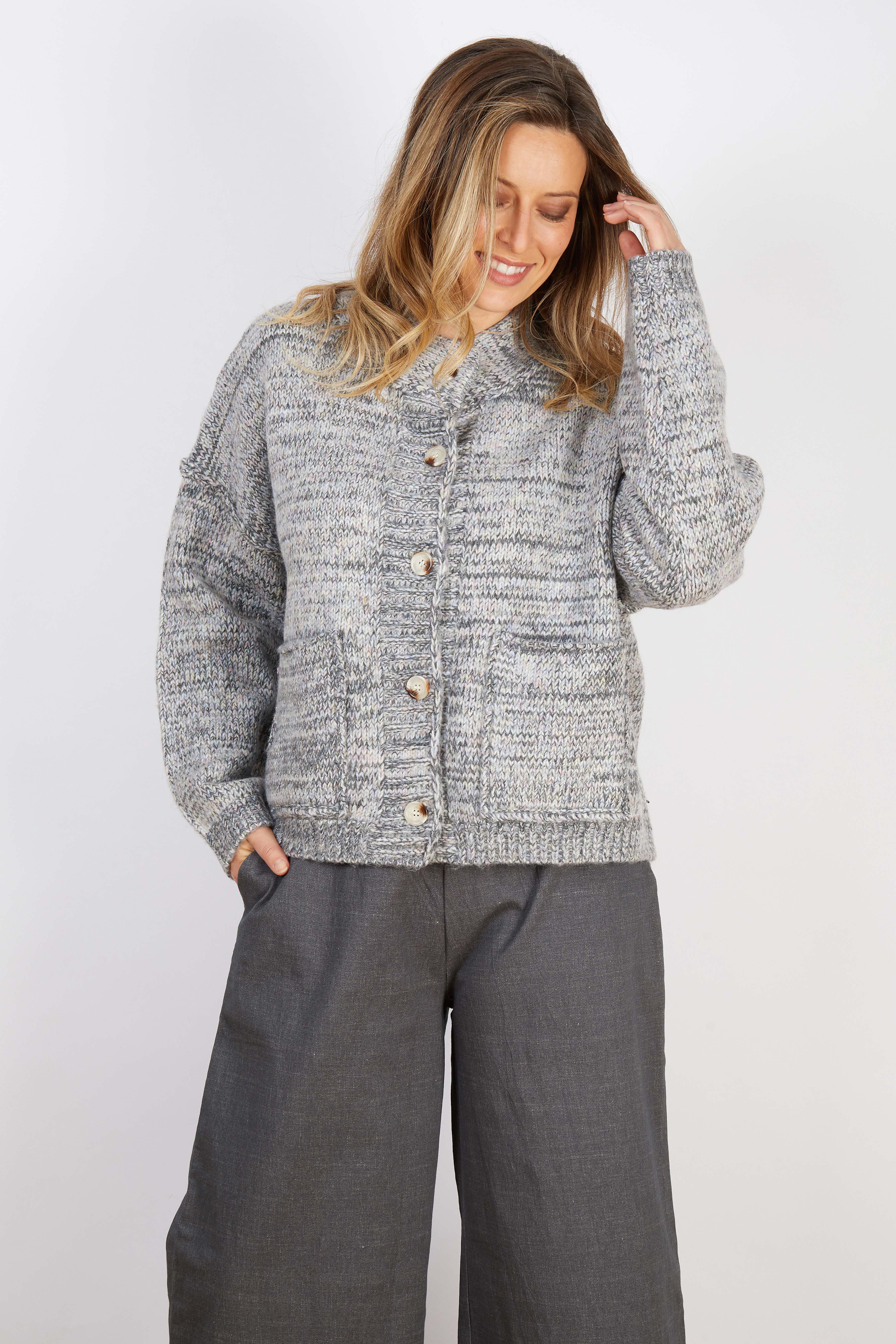 WOOL BLEND CARDIGAN LIGHT GREY