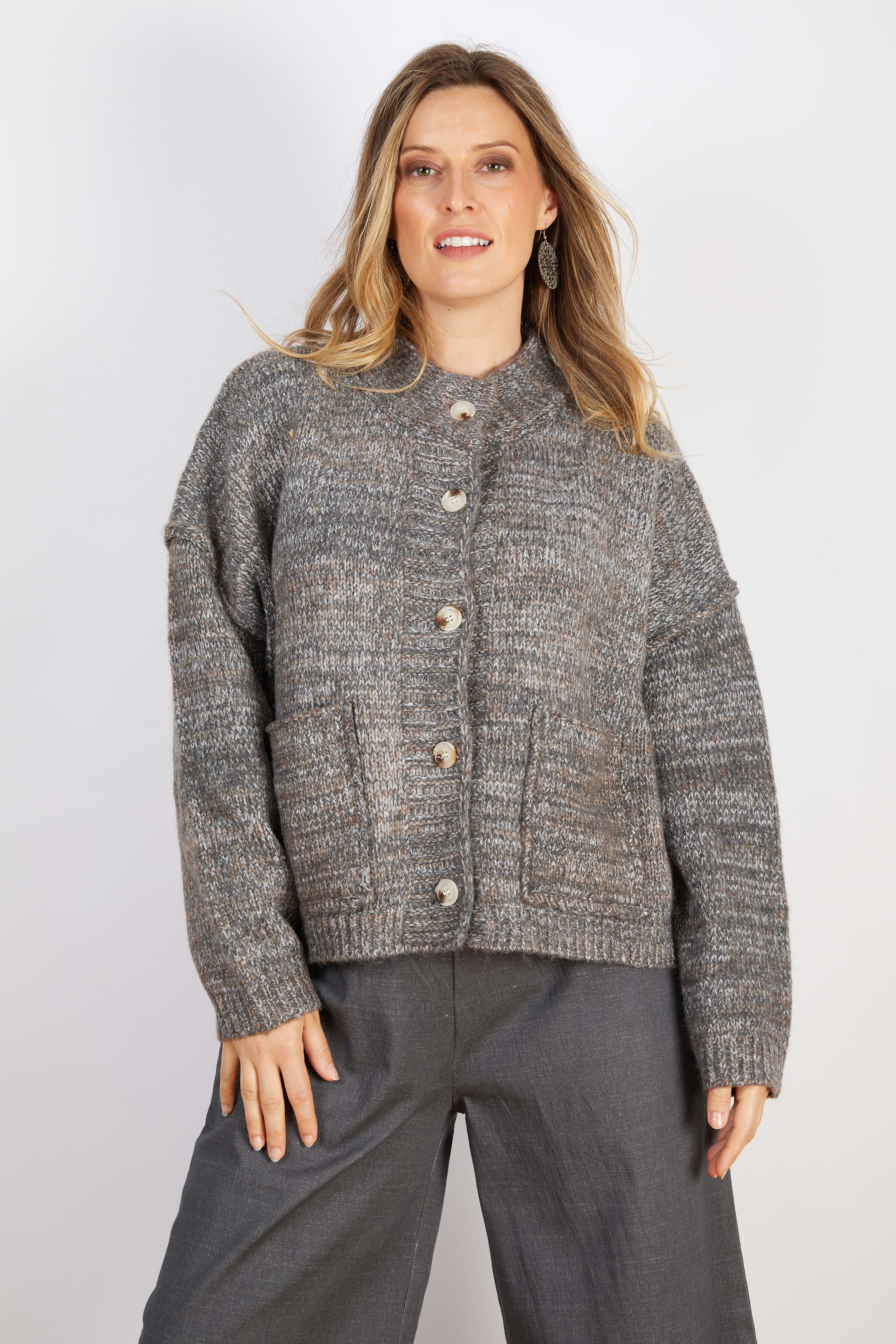 WOOL BLEND CARDIGAN DARK GREY