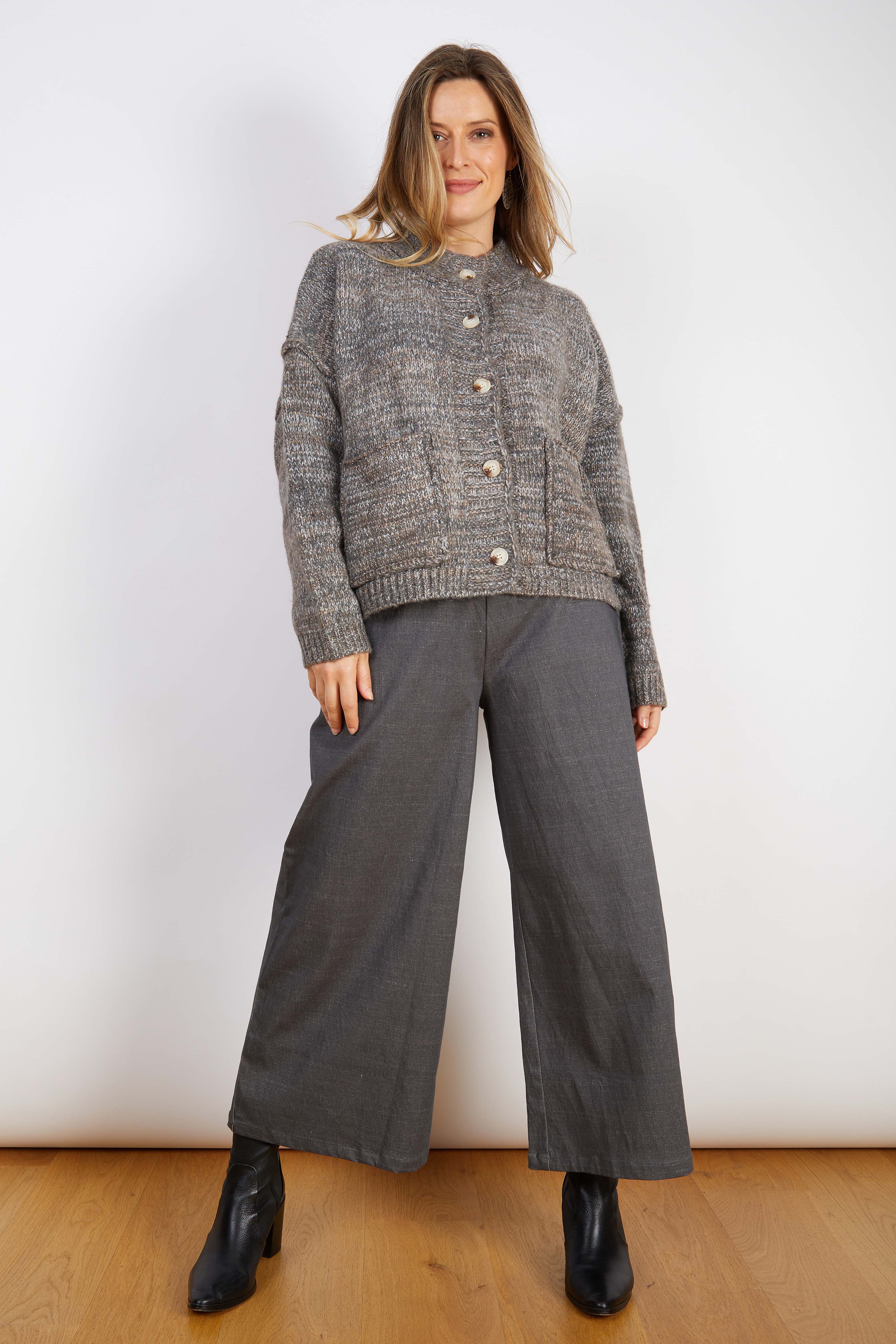 WOOL BLEND CARDIGAN DARK GREY
