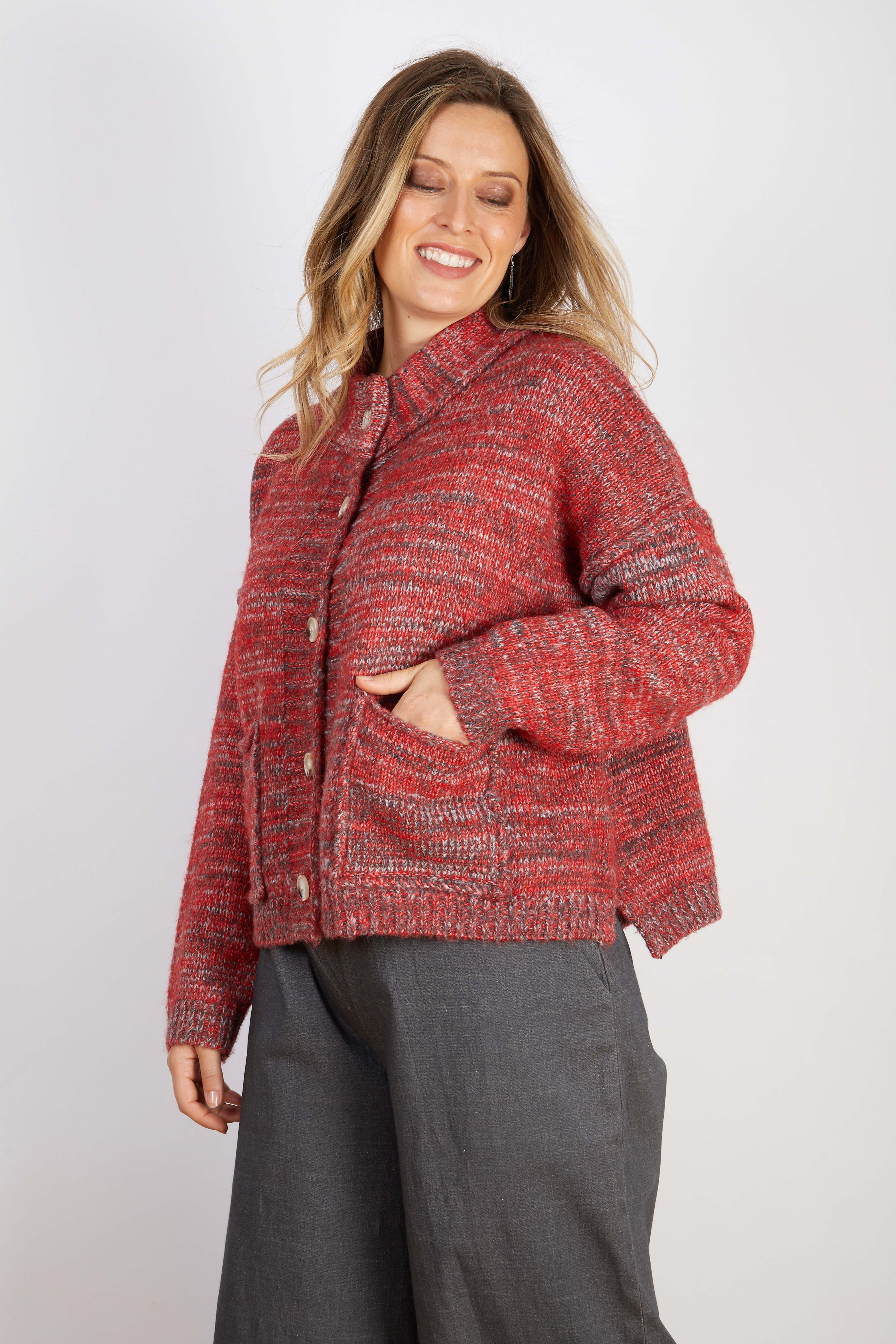 WOOL BLEND CARDIGAN RED