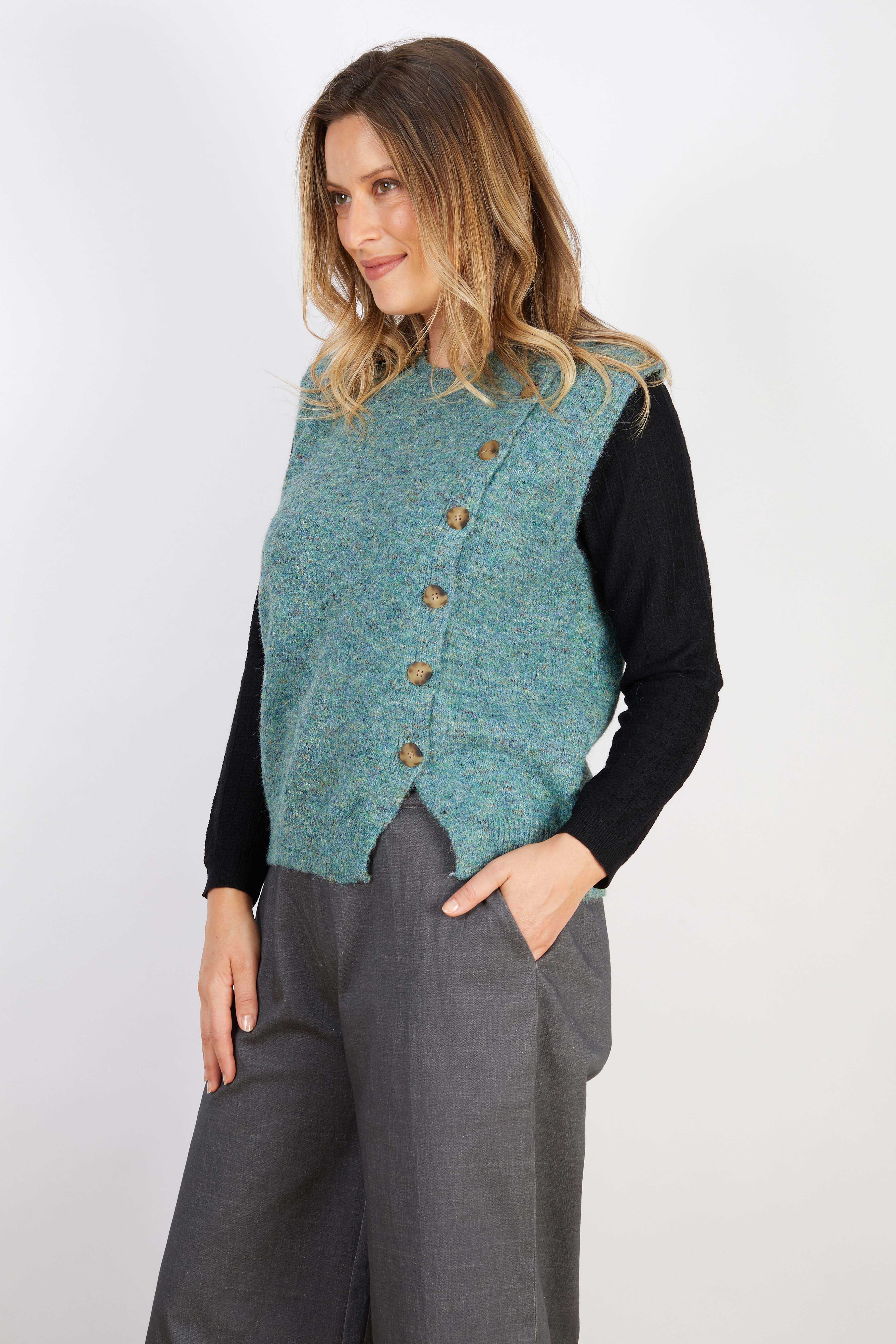 WOOL BLEND VEST AQUA GREEN