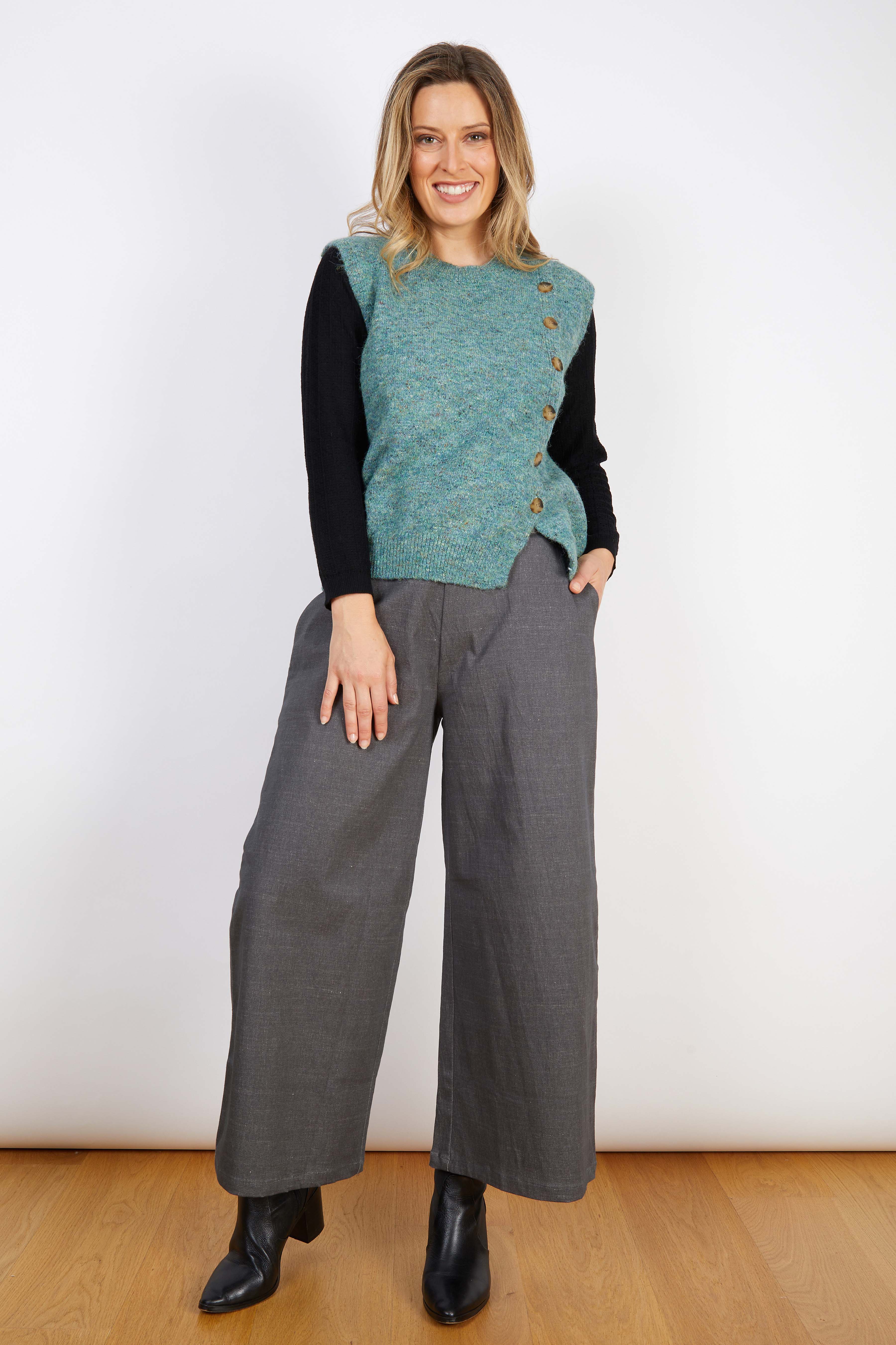 WOOL BLEND VEST AQUA GREEN