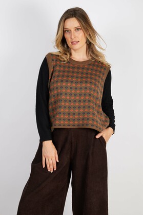 WOOL BLEND VEST BROWN ORANGE