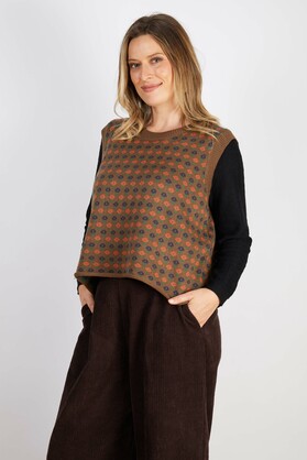WOOL BLEND VEST BROWN ORANGE