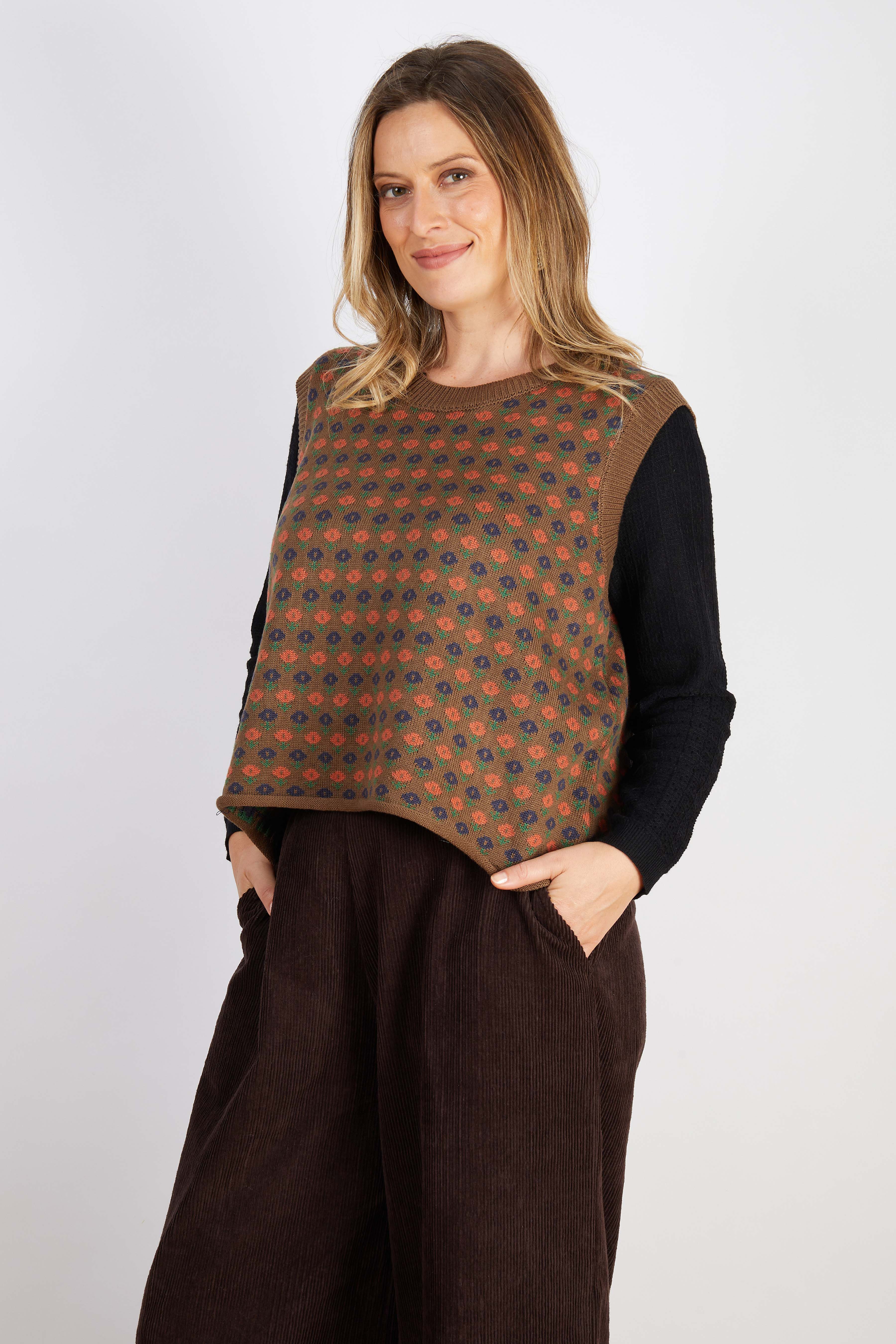 WOOL BLEND VEST BROWN ORANGE
