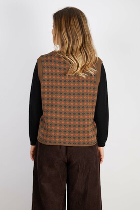 WOOL BLEND VEST BROWN ORANGE