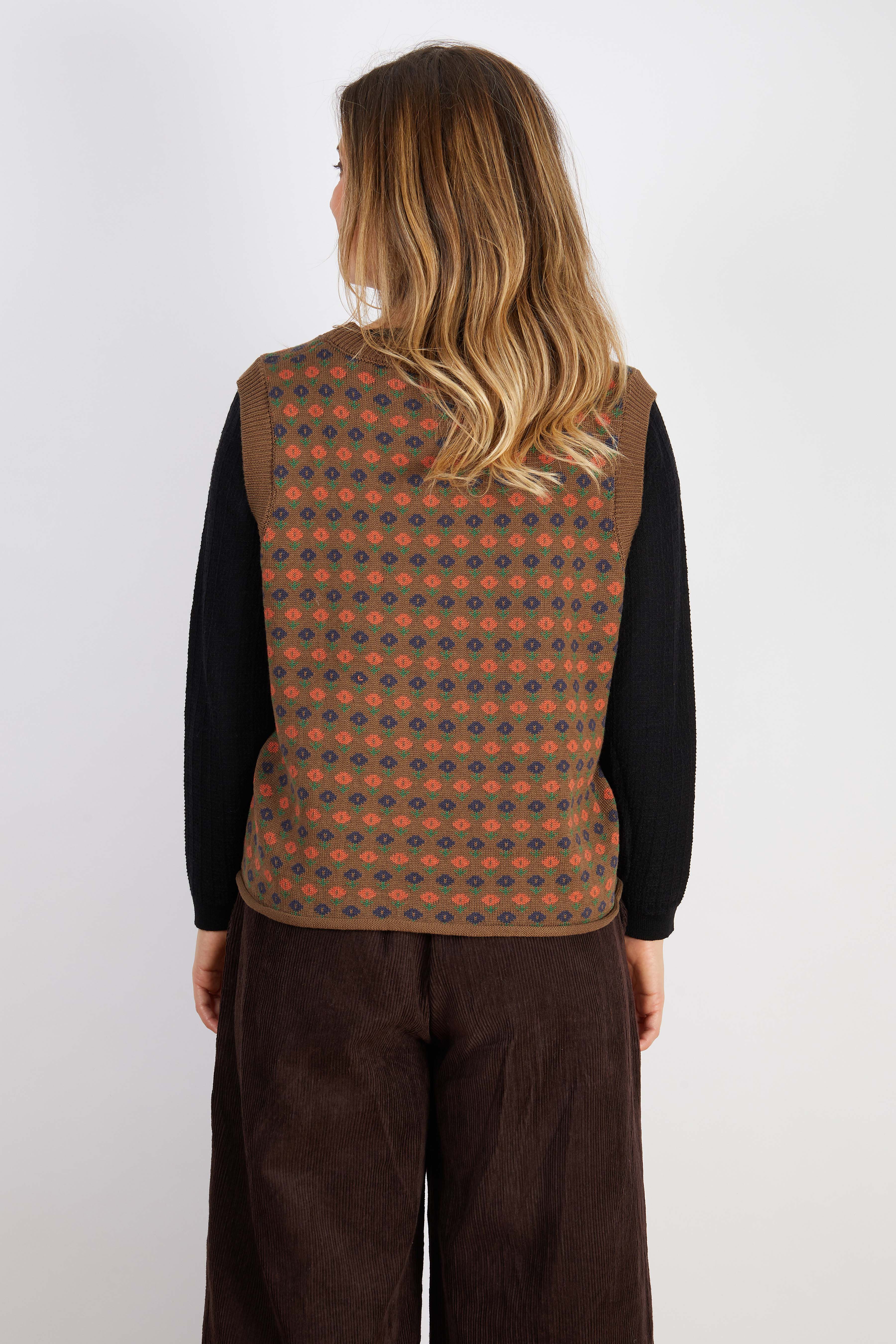 WOOL BLEND VEST BROWN ORANGE