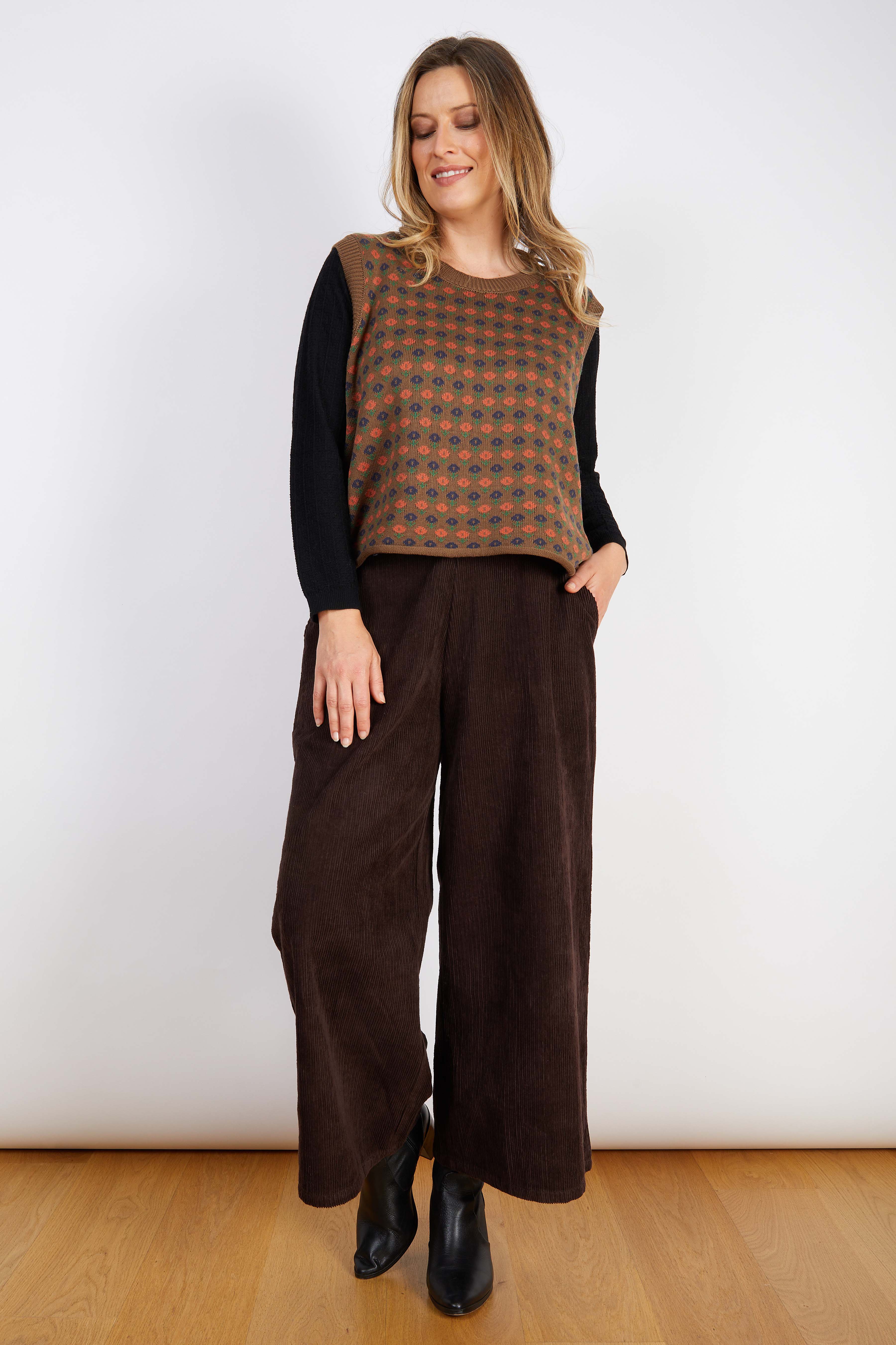 WOOL BLEND VEST BROWN ORANGE