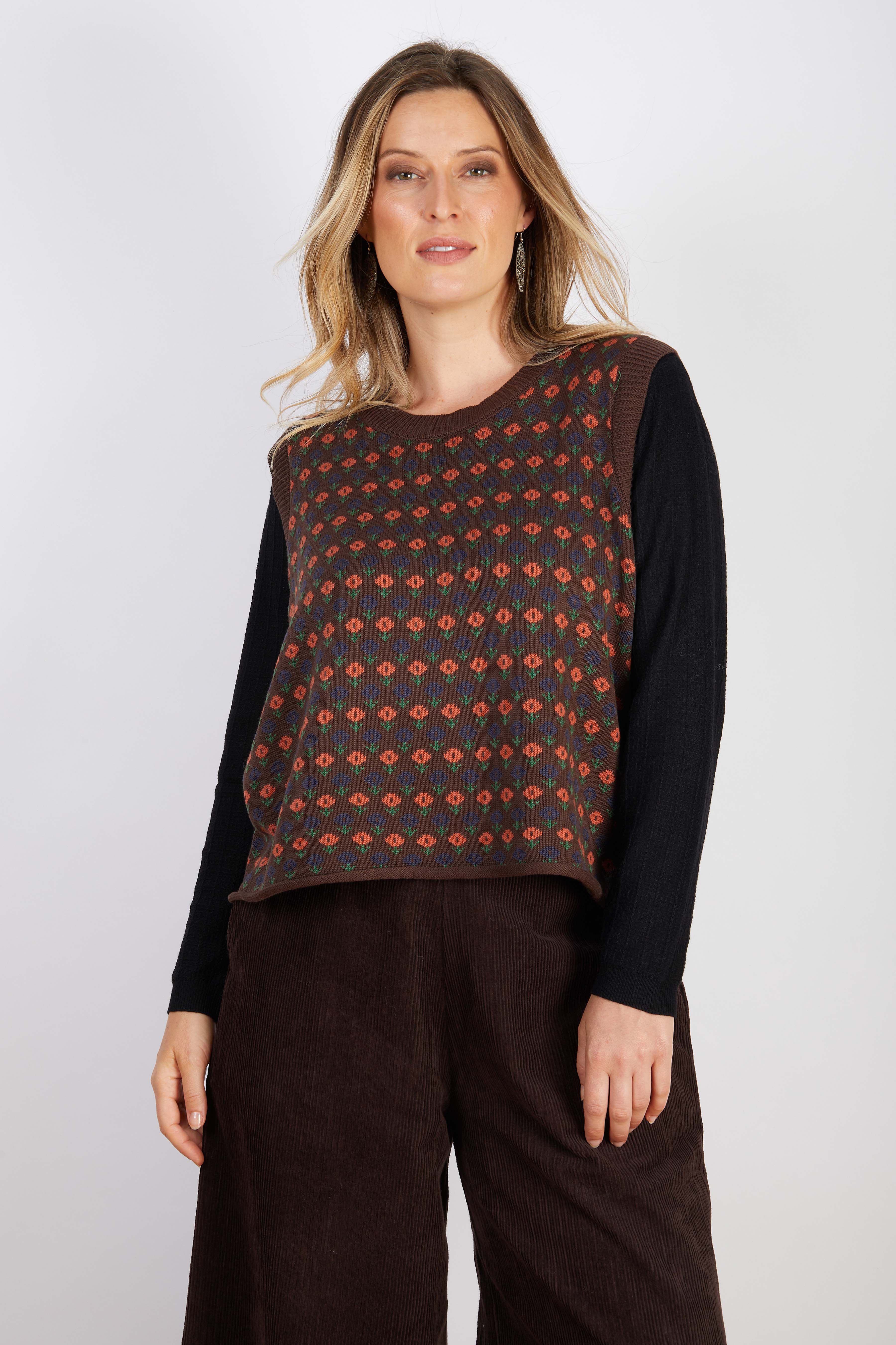 WOOL BLEND VEST CHOC ORANGE