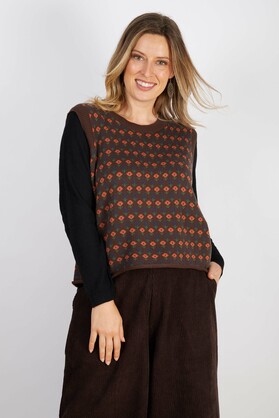 WOOL BLEND VEST CHOC ORANGE