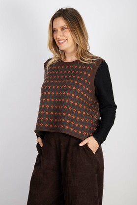 WOOL BLEND VEST CHOC ORANGE