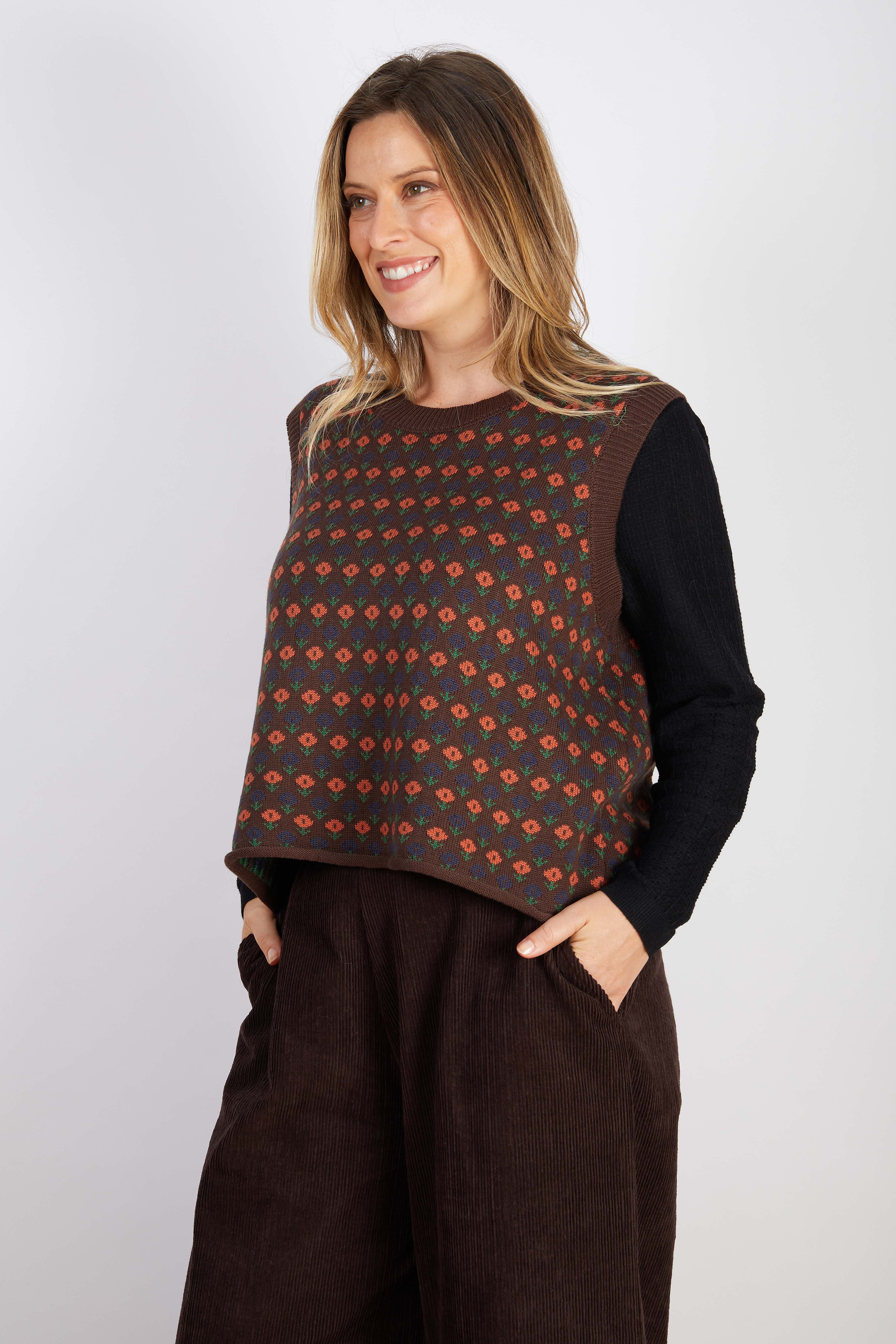WOOL BLEND VEST CHOC ORANGE