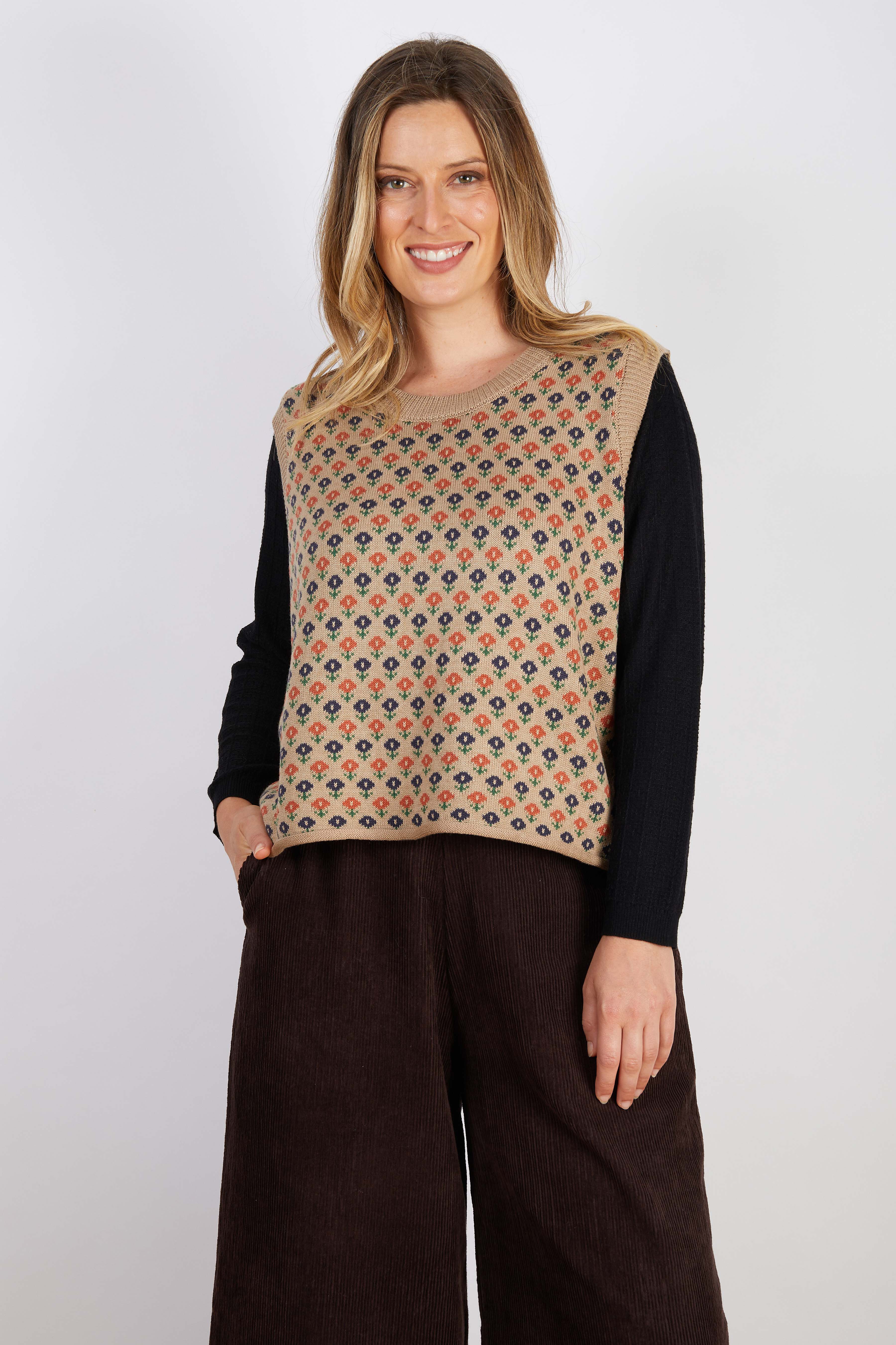 WOOL BLEND VEST CREAM ORANGE