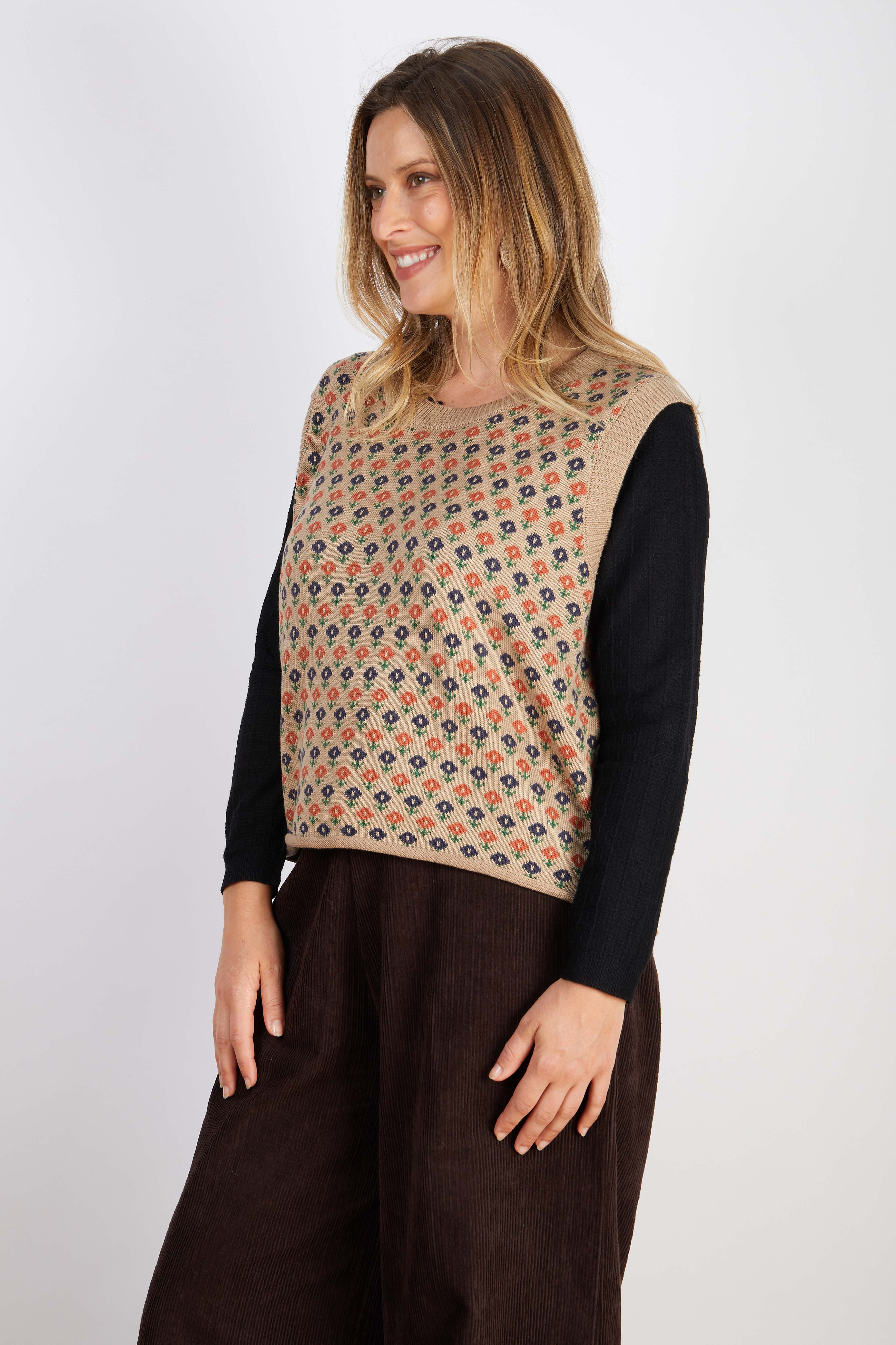 WOOL BLEND VEST CREAM ORANGE