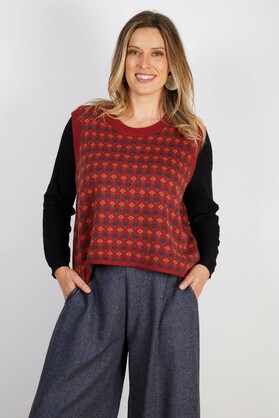 WOOL BLEND VEST  RED CHOC