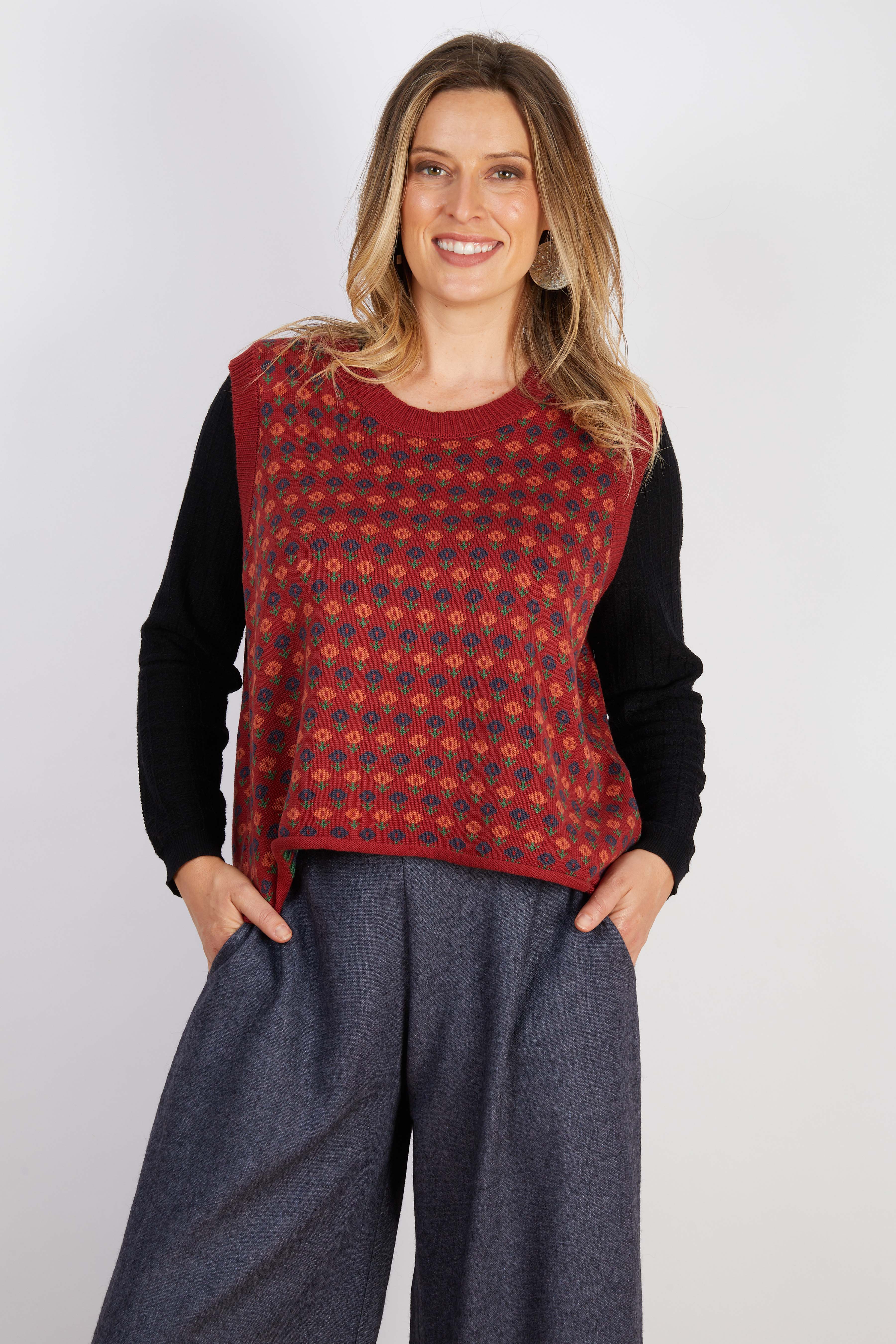WOOL BLEND VEST  RED CHOC