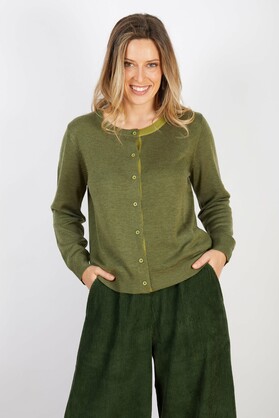COTTON BLEND CARDIGAN FOREST GREEN WITH LIGHT GREEN TRIM