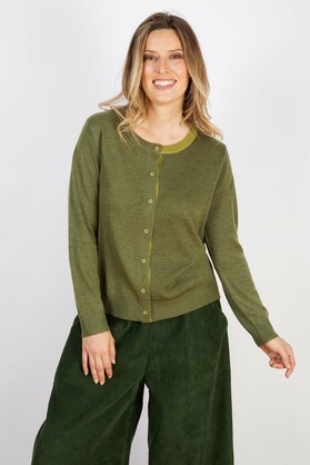 COTTON BLEND CARDIGAN FOREST GREEN WITH LIGHT GREEN TRIM