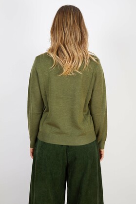 COTTON BLEND CARDIGAN FOREST GREEN WITH LIGHT GREEN TRIM