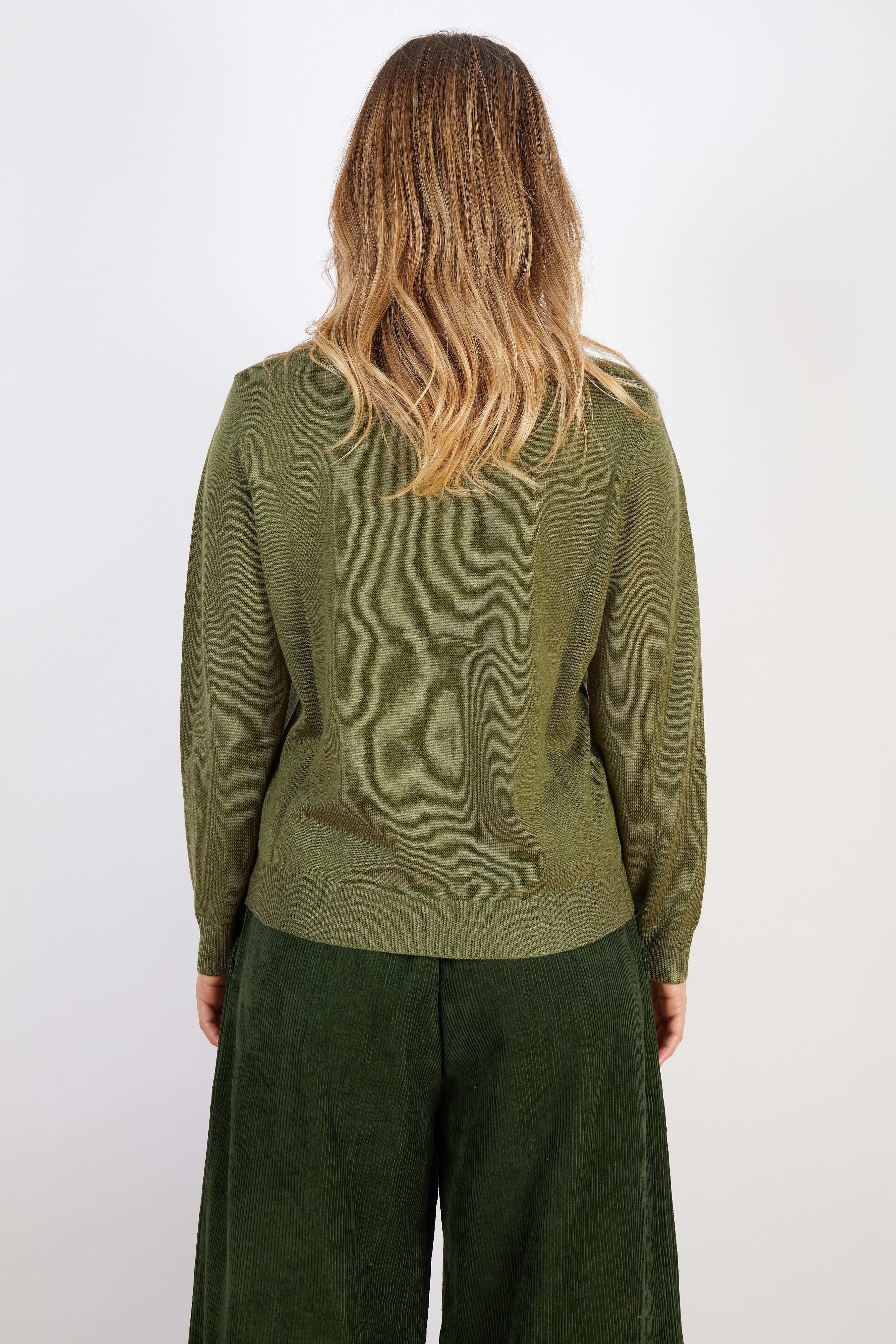 COTTON BLEND CARDIGAN FOREST GREEN WITH LIGHT GREEN TRIM