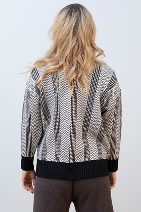 WOOL BLEND KNIT - CHEVRON BLACK WHITE