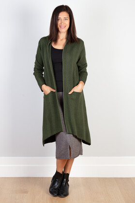COTTON CASHMERE & VISCOSE BLEND COATIGAN - CHEVRON GREEN