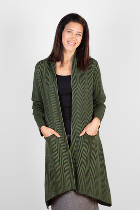 COTTON CASHMERE & VISCOSE BLEND COATIGAN - CHEVRON GREEN