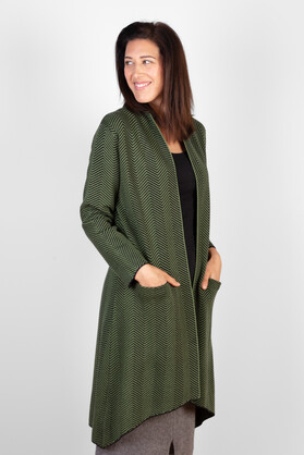 COTTON CASHMERE & VISCOSE BLEND COATIGAN - CHEVRON GREEN