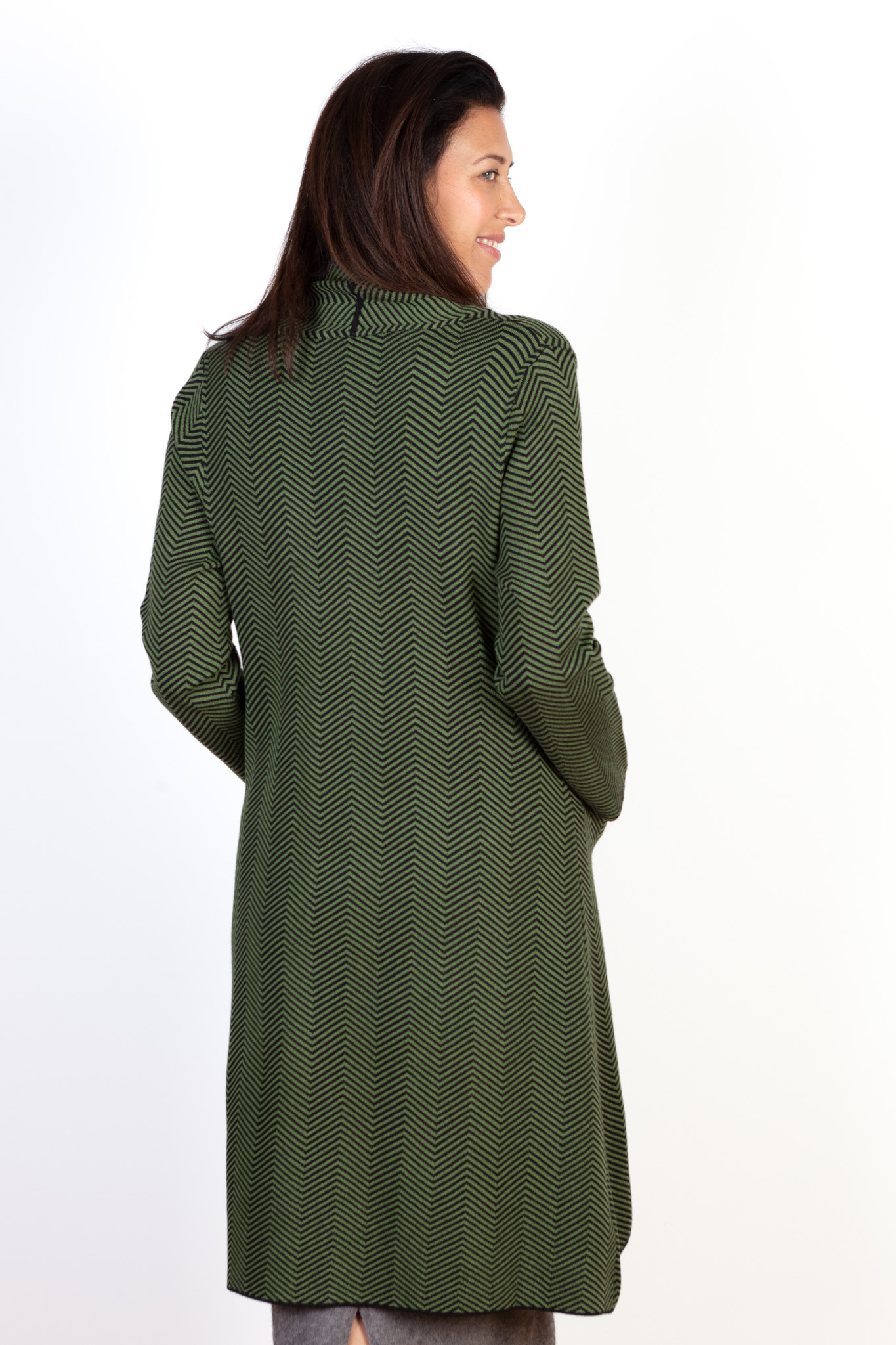COTTON CASHMERE & VISCOSE BLEND COATIGAN - CHEVRON GREEN
