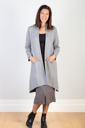 COTTON CASHMERE & VISCOSE BLEND COATIGAN - CHEVRON GREY