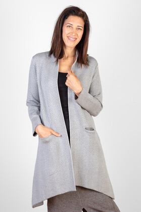 COTTON CASHMERE & VISCOSE BLEND COATIGAN - CHEVRON GREY