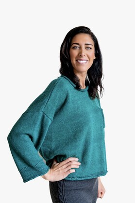 WOOL & ACRYLIC KNIT - TEAL W POCKET DETAIL