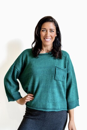 WOOL & ACRYLIC KNIT - TEAL W POCKET DETAIL