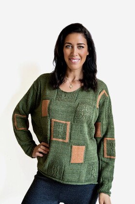 WOOL & ACRYLIC KNIT - GREEN  W TEXTURED DETAIL