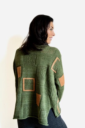 WOOL & ACRYLIC KNIT - GREEN  W TEXTURED DETAIL
