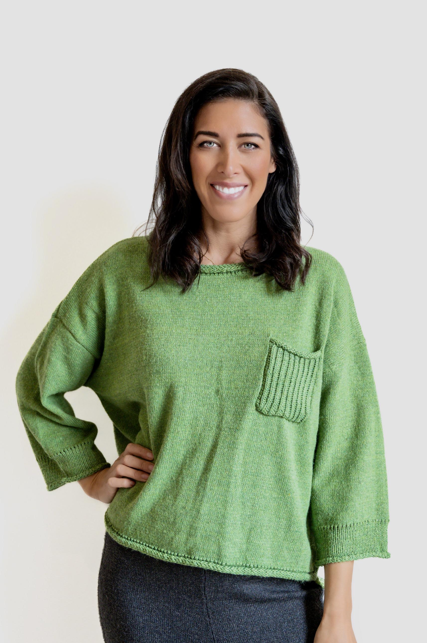 WOOL & ACRYLIC KNIT - LIME POCKET DETAIL