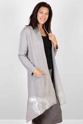 COTTON CASHMERE & VISCOSE BLEND COATIGAN -  GREY W PRINT DETAIL AT BASE