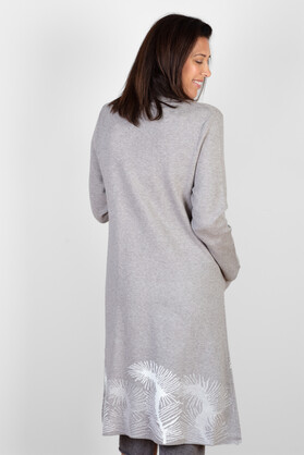 COTTON CASHMERE & VISCOSE BLEND COATIGAN -  GREY W PRINT DETAIL AT BASE