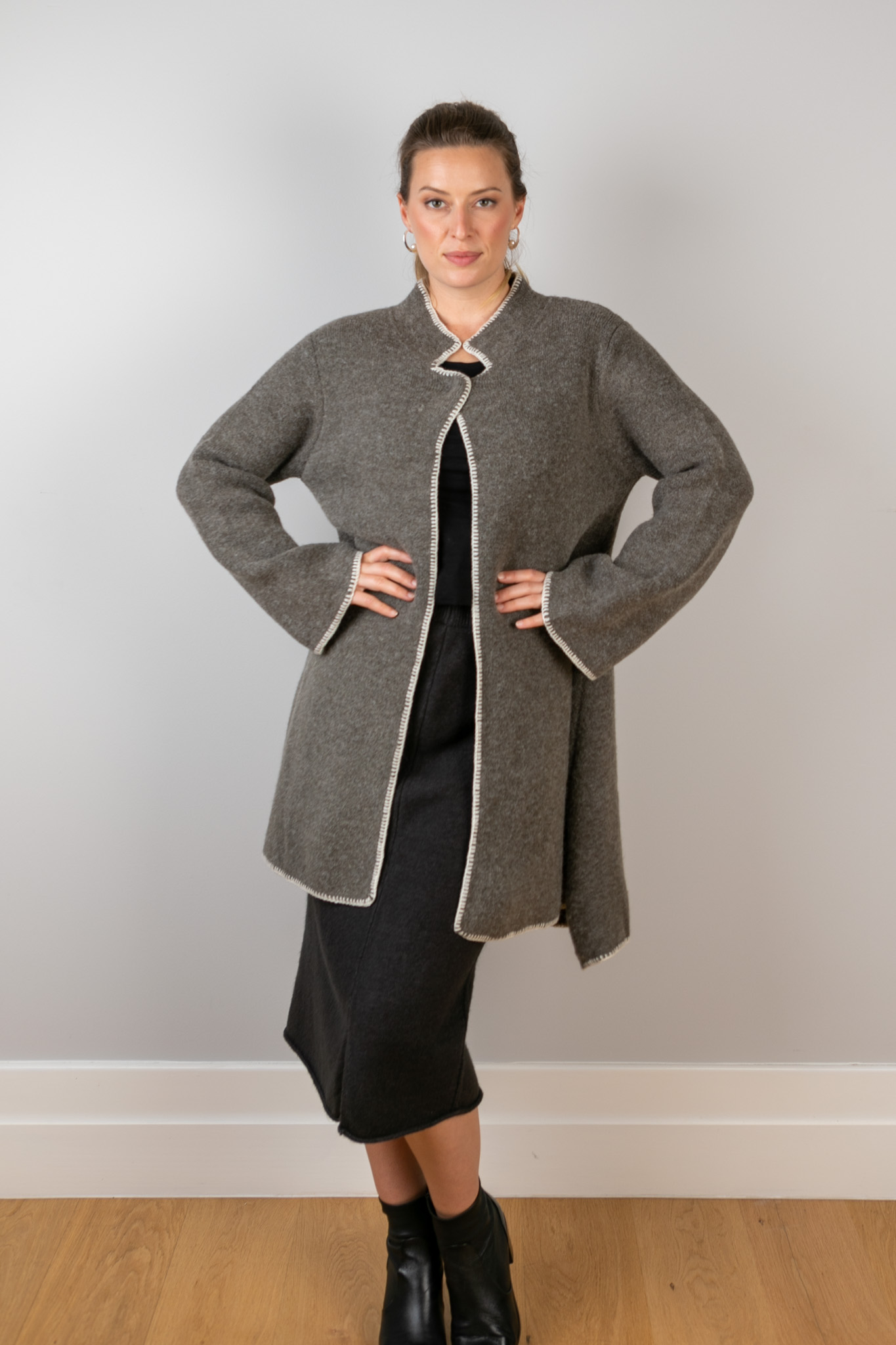 WOOL & ACRYLIC COAT - GREY