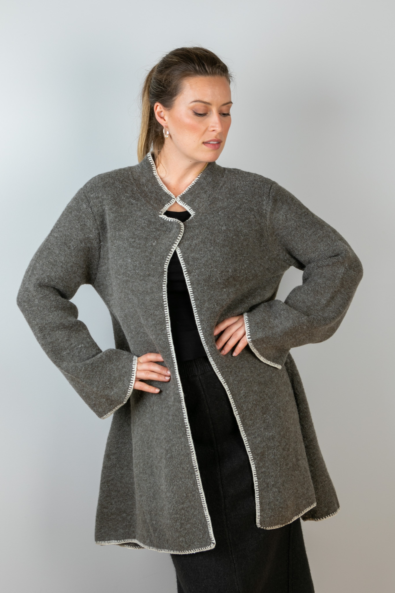 WOOL & ACRYLIC COAT - GREY