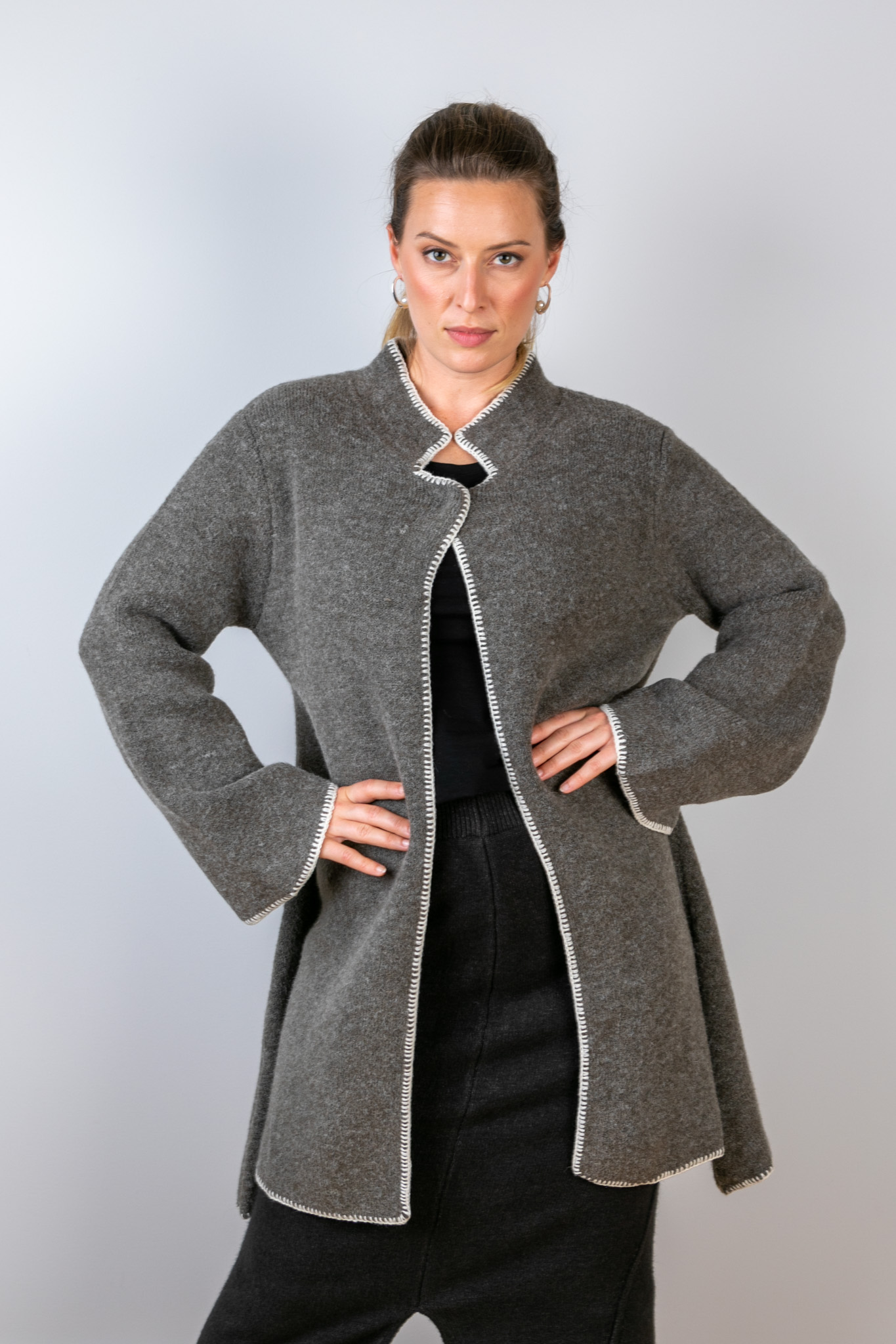 WOOL & ACRYLIC COAT - GREY